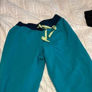 Teal Pants with Navy Waistband and Lime Drawstring